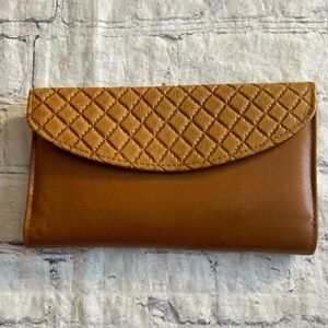 JOHN WEITZ SPLIT LEATHER CAMEL COLORED WALLET CHECKBOOK VINTAGE ZIP BACK POCKET